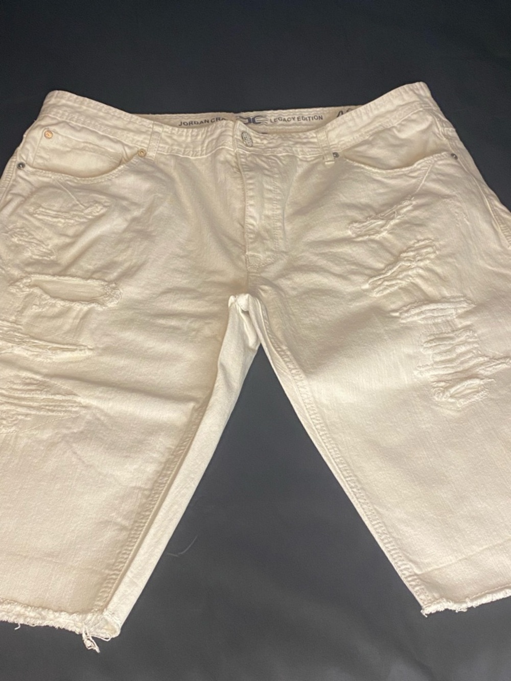Jordan Craig White Denim Shorts with Subtle Distress Size 42